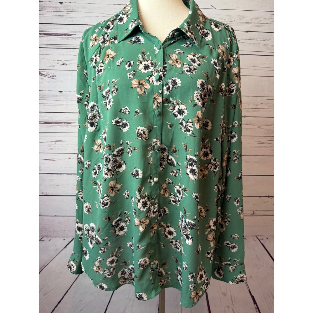 Torrid Floral Georgette Blouse Plus Size 2 2X Long Sleeve 14580191 Green Shirt